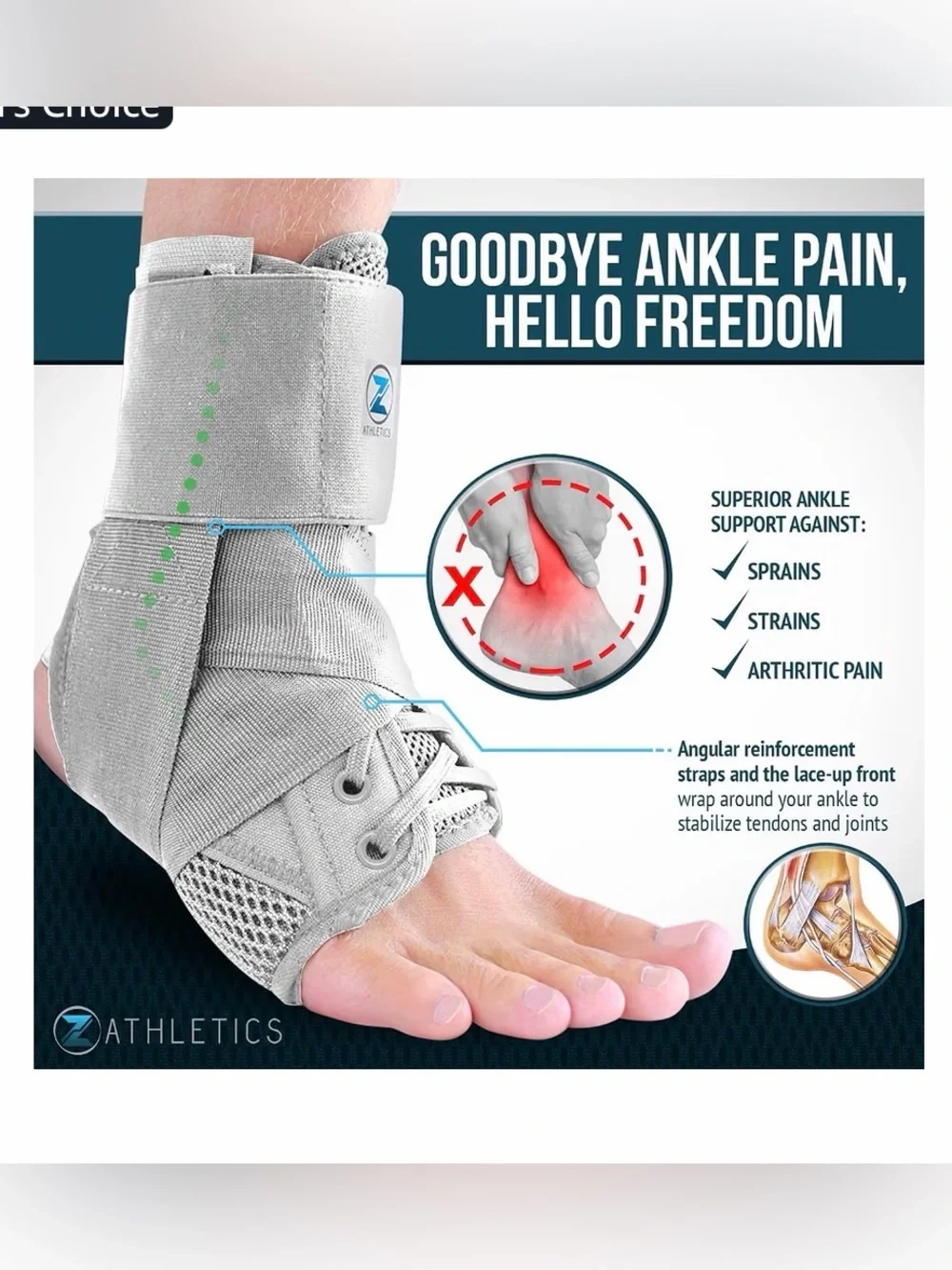 Ankle Brace for Women & Men - Lace Up Adjustable Support with Side Stabilizers m